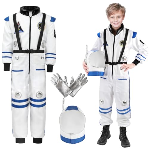 INNOCHEER Astronaut Kostüm Kinder mit Helm, Astronauten Kostüm für Kinder, Karneval Kostüm für Kinder, Faschingskostüme für Kinder Jungen Mädchen vorspielen Rolle spielen Verkleidung