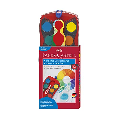 Faber-Castell 125030 - Farbkasten CONNECTOR mit 12 Farben, inklusive Deckweiß, Pinselfach und Namensfeld, rot, 1 Stück