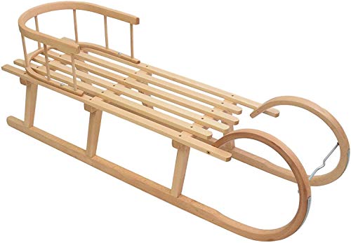 Best For Kids Hörnerrodel 120 cm mit Rückenlehne + Zugleine Rodelschlitten Davoser aus Holz bis 200 kg belastbar