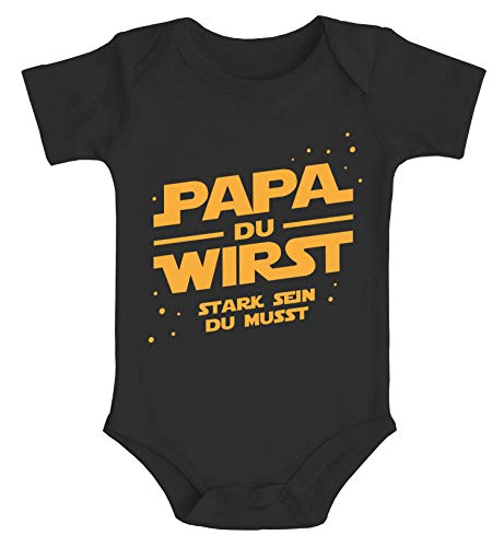 MoonWorks® Baby Body mit lustigem Spruch Yoda Papa du wirst stark Sein du musst Ankündigung Schwangerschaft schwarz 3-6 Monate