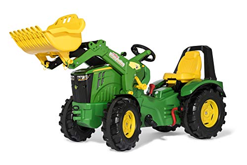 Rolly Toys Trettraktor John Deere rollyX-Trac Premium inkl. rollyTrac Lader (Zweigangschaltung, Handbremse, für Kinder 3-10 Jahre, Verstellbarer Sitz, Traktor mit Flüsterlaufreifen) 651078, grün