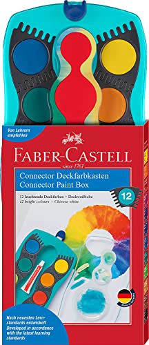 Faber-Castell 125003 - Farbkasten CONNECTOR mit 12 Farben, inklusive Deckweiß, Pinselfach und Namensfeld, türkis, 1 Stück