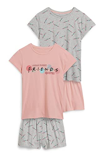 C&A Kinder Mädchen Pyjamas Pyjama 4er Pack|Multipack Regular Fit Motivprint|Unifarben|Bedruckt Friends rosa 152