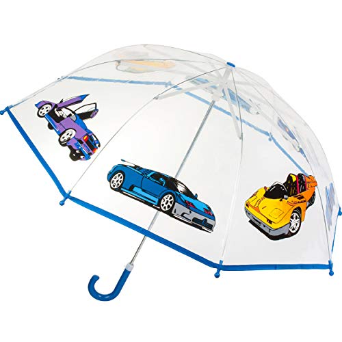 alles-meine.de GmbH Kinderschirm/Regenschirm - Auto & Fahrzeuge - Ø 79 cm - durchsichtig & durchscheinend - transparent - Kinder - Stockschirm - groß mit Griff - Einklemmschutz.