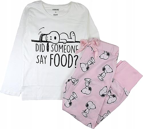 Mädchen lang Schlafanzug Zweiteilig 100% Baumwolle Kinder Langarm Pyjama Freizeitanzug Pyjama Set mit Motiven im Stil von Snoopy Gr. 134-164cm (DE/NL/SE/PL, Numerisch, 152, Regular, Weiss-Rosa)