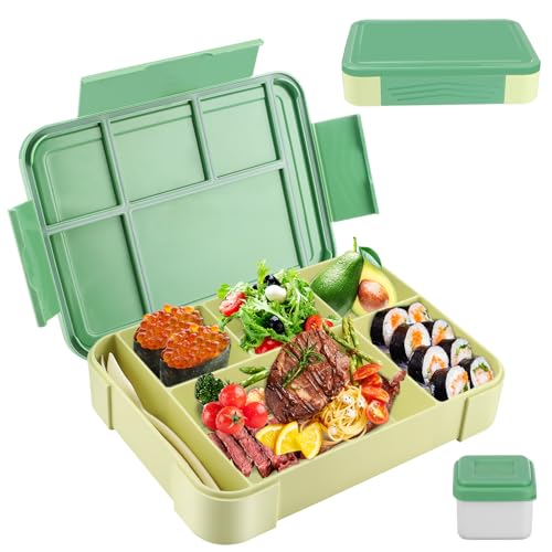 Litimkat Brotdose Kinder mit Fächern,1330 ml auslaufsichere Lunchbox, geeignet für Schule,Picknick,Reise-Lunchbox,geeignet für Erwachsene, Mädchen & Jungen, mikrowellen-/spülmaschinenfest(grün)