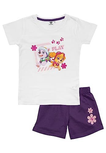 Paw Patrol Schlafanzug für Mädchen - Play - Kinder Pyjama Set Kurzarm Oberteil mit Hose Weiß/Lila (as3, Numeric, Numeric_122, Numeric_128, Regular)