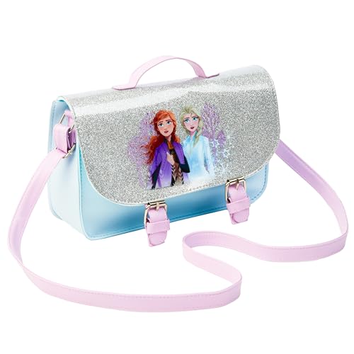 Disney Handtasche Mädchen Trend Umhängetasche Kinder Schultertasche Kindertasche Geschenke für Mädchen Teenager Prinzessinnen Glitzer Eiskönigin Frozen Anna Elsa (Blau/Silber Frozen)