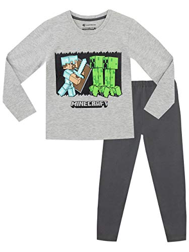 Minecraft Jungen Steve und Creeper Schlafanzug, Grau, 152 (Herstellergröße: 11 - 12 Jahre)