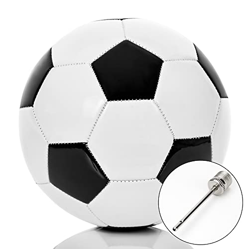 Fußball Größe 4 (Kinderfußball oder Leichter Junior-Trainingsball, 330g leicht). Klassisches Design in schwarz-weiß - Für Kinder und Junioren - Mit Ballnadel zum Aufpumpen.