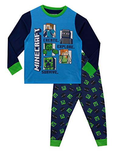 Minecraft Schlafanzug | Creeper Schlafanzüge Jungen Lang | Gaming Pyjama für Kinder Mehrfarbig 152