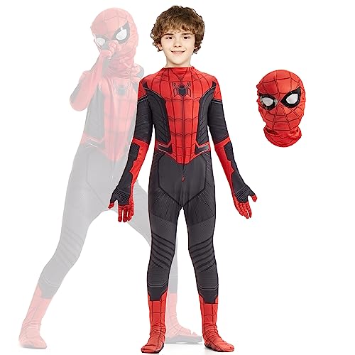 Formemory Spider Kostüm Kinder Superhero Spider Cosplay Kostüme mit Maske,3D Spider Kostüm Jumpsuit Spider Halloween Karneval Cosplay Party