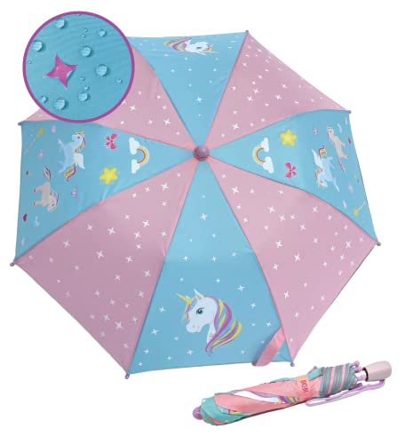 HECKBO Regenschirm Kinder Einhorn Magic für Jungen und Mädchen – Farbwechsel bei Regen – Taschenschirm - passt in jeden Schulranzen – Sturmfest - 360° Reflektoren - Kinder Geschenke zur Einschulung