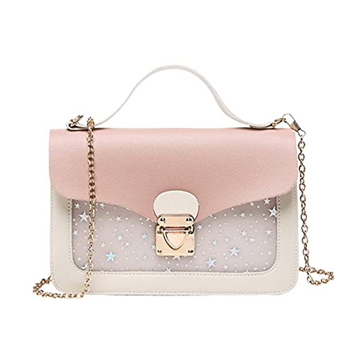Hjkiopc Mädchenkette Minitasche,Kleine Mädchen rosa Kleine Tasche,Kleine Mädchenhandtasche,Mädchenhandtasche mit Großem Fassungsvermögen mit Abnehmbarer Kette(Stern-Pink)