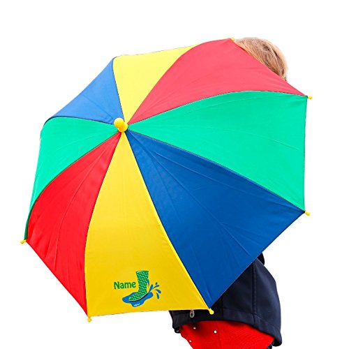 Striefchen® Regenschirm für Kinder mit grünem Gummistiefel und Namen bedruckt