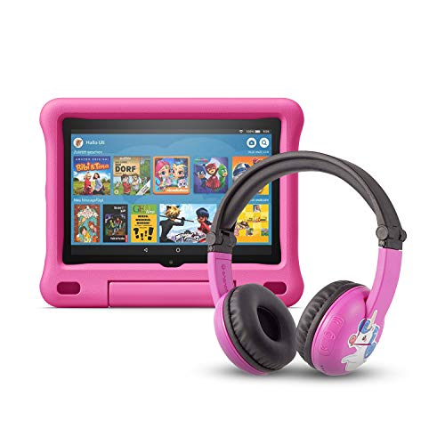 Das neue Fire HD 8 Kids Edition-Tablet (32 GB, pinke kindgerechte Hülle) mit PlayTime-Bluetooth-Headset (Altersklasse: 3-7 Jahre)