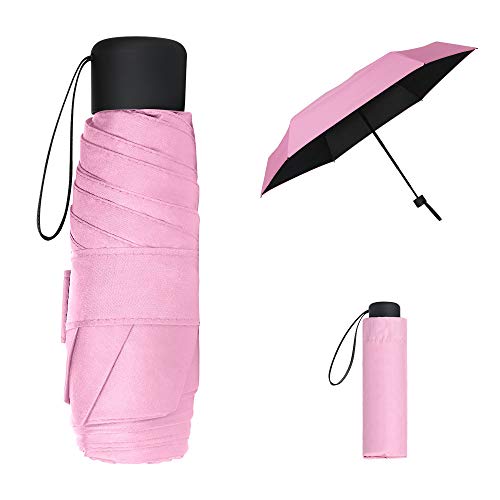 Vicloon Mini, Pocket Taschenschirm mit 6 Edelstahl Rippen, Sonnenschutz, Freien UV Faltender Regenschirm, Klein, Leicht, für Erwachsene und Kinder - Rosa