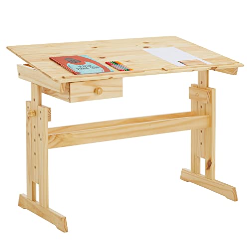 IDIMEX Kinderschreibtisch Flexi mit Kippfunktion und Höhenverstellung, praktischer Schreibtisch aus massiver Kiefer in Natur