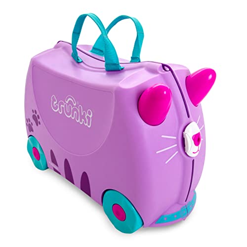 Trunki Handgepäck Und Kinderkoffer zum Draufsitzen | Kinder Risen Geschenk für Mädchen Und Jungen | Trolley Cassie Katze (Lila)
