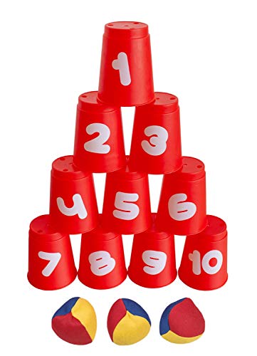 Idena 40416 - Ballwurfspiel mit 10 Bechern und 3 Bällen, ab 3 Jahren, für Geburtstagsfeiern, im Garten oder Park