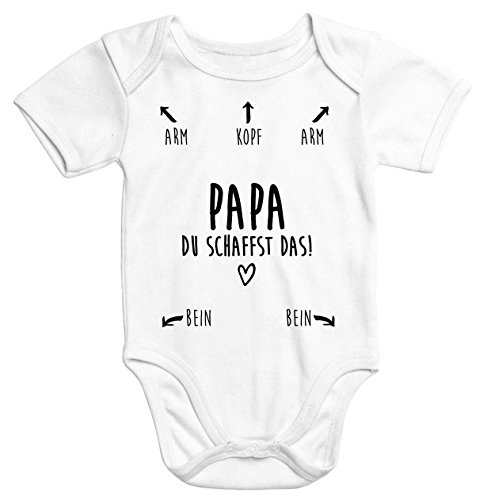 MoonWorks Baby Body Papa Du Schaffst Das Kurzarm Babybody Bio-Baumwolle, Weiß, 0-3 Monate