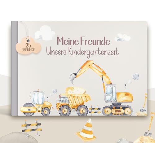 Marvelights Meine Kindergarten Freundebuch, Ein Album für meine ersten Freunde, Alle meine Freunde, Freundschaftsbuch für Mädchen und Jungs zum Ausfüllen (Bagger 001)