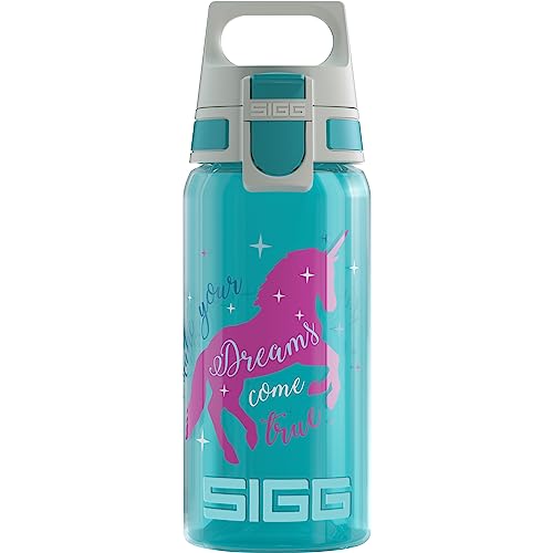 SIGG - Trinkflasche Kinder - Viva One Unicorn - Für Kohlensäurehaltige Getränke Geeignet - Auslaufsicher - Spülmaschinenfest - BPA-frei - Sport - Hellblau - 0,5L