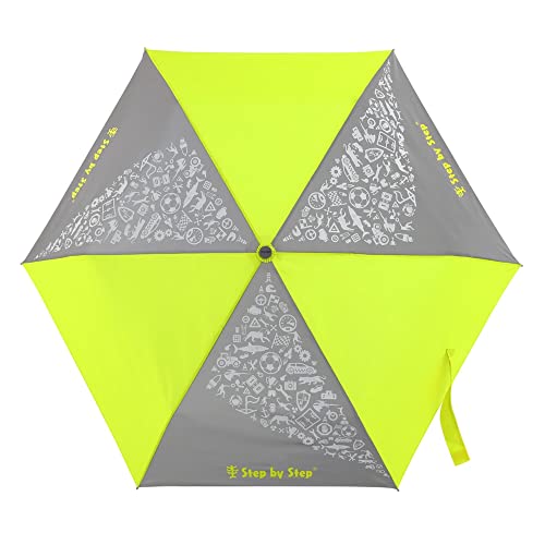 Step by Step Regenschirm Neon Yellow, Neongelb, Doppler für Kinder, mit Neon Fabric und reflektierendem Print, inkl. Tasche und Handschlaufe, für die 1. bis 4. Klasse