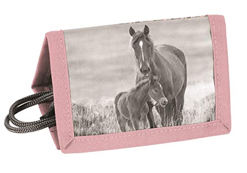 Ragusa-Trade Mädchen Kinder Geldbeutel Portemonnaie Geldbörse Brustbeutel mit Kordel mit tollem Pferde Motiv (20KO), Rose/grau, 12 x 8,5 x 1 cm,