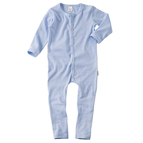 wellyou, Schlafanzug, Pyjama für Jungen und Mädchen, Einteiler langarm, Baby Kinder, hell-blau weiß gestreift, geringelt, Feinripp 100% Baumwolle, Größe:116 - 122 Blau