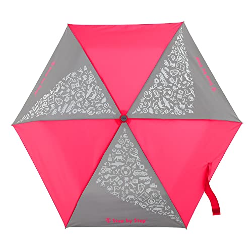 Step by Step Regenschirm, Neon Pink, Doppler für Kinder, mit Neon Fabric und reflektierendem Print, inkl. Tasche und Handschlaufe, für die 1. bis 4. Klasse