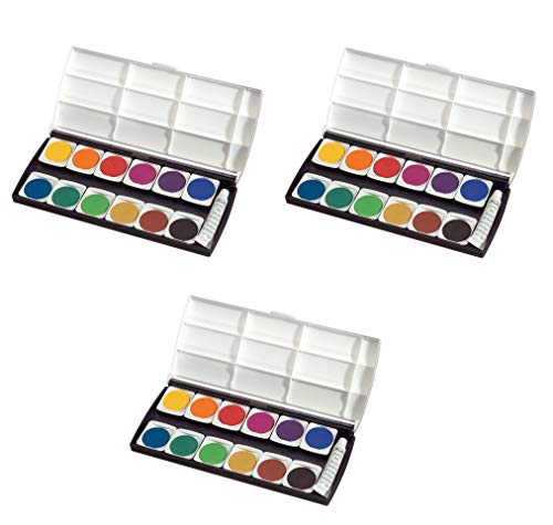 Herlitz 10116655 Schulmalfarben bzw. Deckfarbkasten, 12 Farben inklusive Deckweiß (3er Pack, Deckfarbkasten)