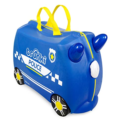 Trunki Handgepäck Und Kinderkoffer zum Draufsitzen | Kinder Risen Geschenk für Mädchen Und Jungen | Trolley Percy das Polizeiauto (Blau)
