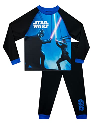 Star Wars Pyjamas | Langarm Luke Skywalker vs. Darth Vader Pyjamas für Kinder | Blau |104 |Offizielle Merchandising-Artikel