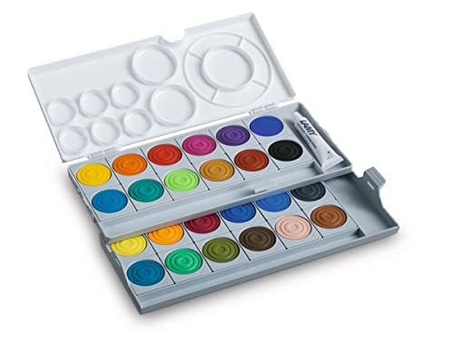 LAMY aquaplus Deckfarben 511 - Brillianter Deckfarbkasten mit Farbkreis nach Johannes Itten in der Farbe Weiß mit 24 Farben - ideal im Schulunterricht