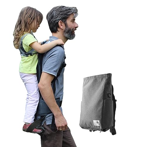 HOMB - Elternrucksack mit Rückentrage (grau-meliert) - leichteste Soft-Kraxe am Markt - Tragesystem bis 25 kg - Kindertrage im Rucksack