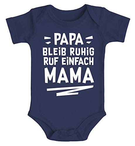 MoonWorks® Baby Body Spruch lustig Papa bleib ruhig ruf einfach Mama/Oma Bio-Baumwolle Jungen & Mädchen Mama Navy 0-3 Monate