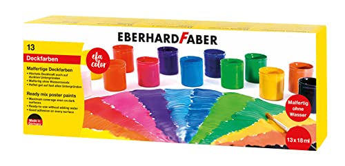 Eberhard Faber 575613 - EFA Color Malfertige Deckfarben, Set mit 13 Farben in Dosen zu je 18 ml, höchste Deckkraft, vermischbar, geeignet für unterschiedliche Maluntergründe