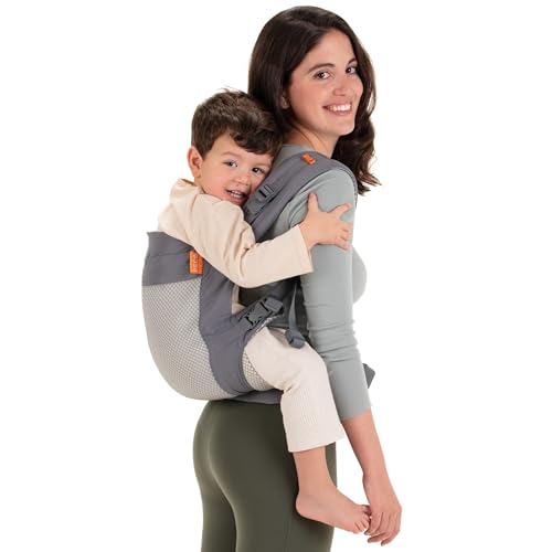 Beco Toddler Babytrage mit extra breitem Sitz - Kindertragerucksack aus 100% Baumwolle, 2 Tragepositionen, Kindertrage Bauch/Kindertrage Rücken, Kindertrage Wandern, 9kg - 27kg (Dunkelgrau)
