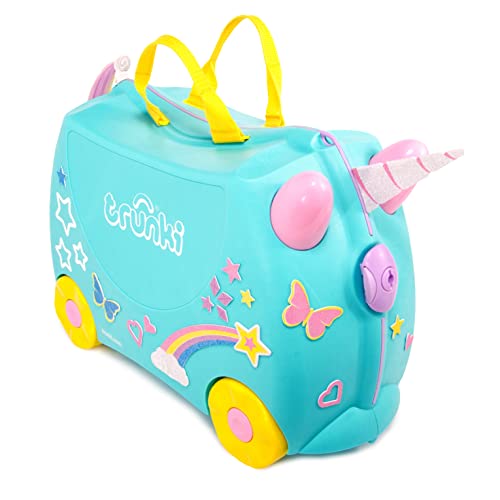 Trunki Handgepäck Und Kinderkoffer zum Draufsitzen | Kinder Risen Geschenk für Mädchen Und Jungen | Trolley Una Unicorn (Blaugrün)