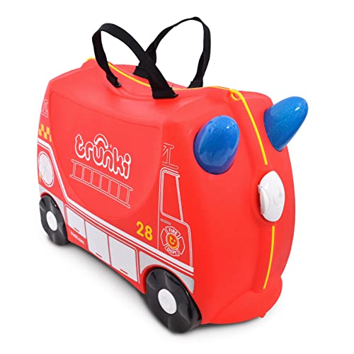 Trunki Handgepäck Und Kinderkoffer zum Draufsitzen | Kinder Risen Geschenk für Mädchen Und Jungen | Trolley Frank Feuerwehrauto (Rot)