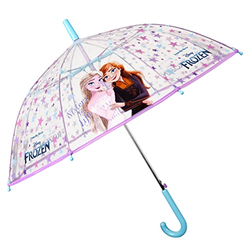 PERLETTI Eiskönigin Frozen Regenschirm Kinder Transparent - Kinderschirm Automatik Disney Kleinkind mit Elsa Anna - Kinderregenschirm Winddicht Mädchen 3 4 5 6 Jahre - Durchmesser 74 cm (Türkis)