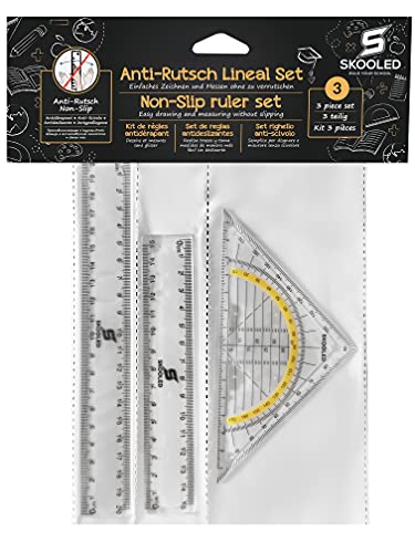 S Skooled Anti-Rutsch Lineal und Geodreieck 3 in 1 Set rutschfestes Set zum sicheren und einfachen Zeichnen und Messen