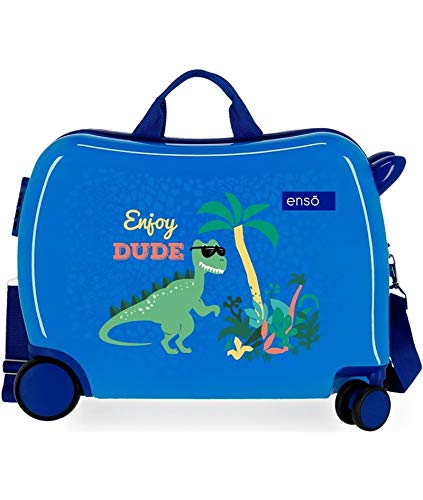 Enso Dino Kinder-Koffer Blau 50x39x20 cms Hartschalen ABS Kombinationsschloss 34L 2,1Kgs 4 Räder Handgepäck