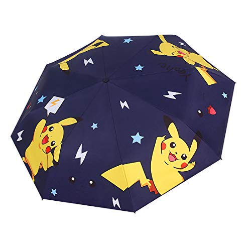 Rosavida Kinder-Regenschirm mit Pokemon-Motiv, automatisches Öffnen, UV-Schutz, Reise-Regenschirm, kompakt, winddicht, für Mädchen, Jungen, Frauen