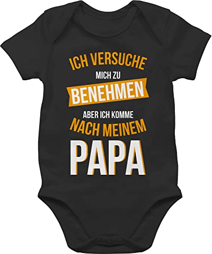Statement Sprüche Baby - Ich versuche Mich zu benehmen Papa orange - 3/6 Monate - Schwarz -...