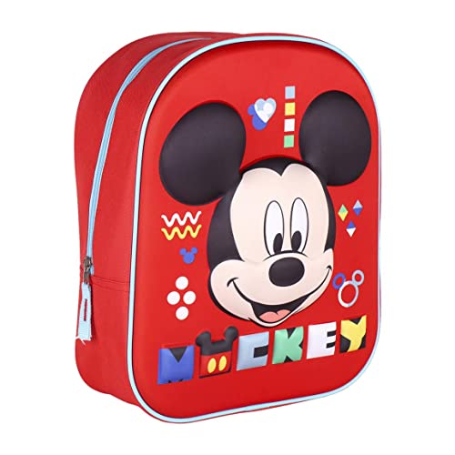 CERDÁ LIFE'S LITTLE MOMENTS Jungen Kindergartenrucksack mit 3D Abbildung von Mickey Mouse-Vorschulranzen mit Einzeltasche für 3-6 Jährige Kinder Rucksack, Rot