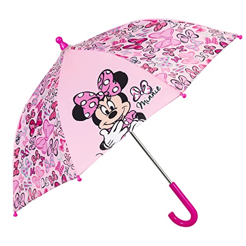 PERLETTI Disney Minnie Mouse Regenschirm für Mädchen 3 4 5 Jahre - Kinder Schirm Minni Maus mit Rosa Details - Stockschirm Kinderregenschirm Robust Windfest - Durchmesser 66 cm Kids (Pink)