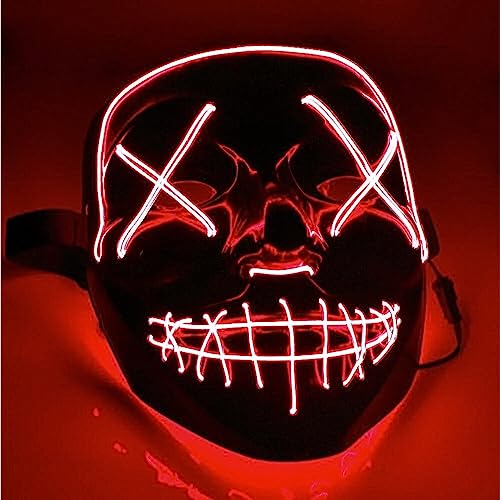 Kostümheld® LED Leucht Grusel Maske rot - wie aus Purge steuerbar, für Halloween, Fasching & Karneval als Kostüm für Herren & Damen