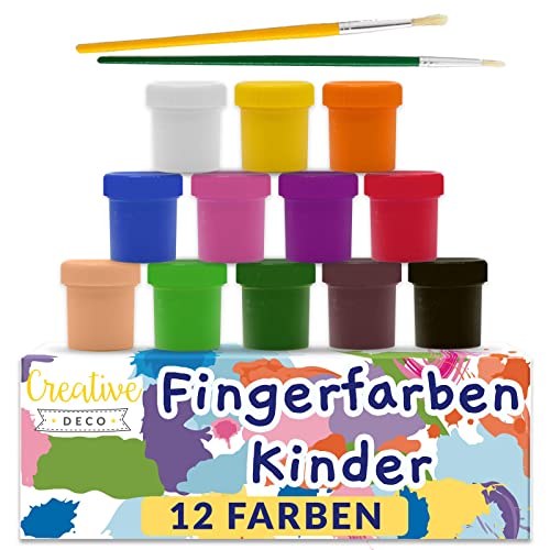 Creative Deco Fingerfarben Kinder Ungiftig Bastel-Farbe Plakat-Farbe Set | 20 ml x 12 Mehrfarbige Becher | 12 Grundfarben | Finger-malfarben Perfekt für Anfänger Studenten Künstler